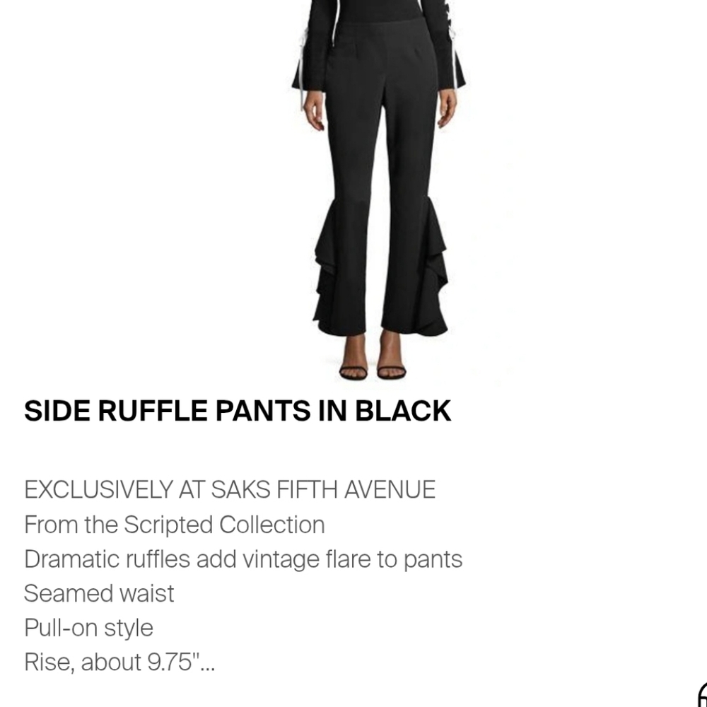 NWT Scripted × Saks Fifth Avenue Black Side Ruffle Hem Ankle Flare Pants Glam M - Picture 3 of 7
